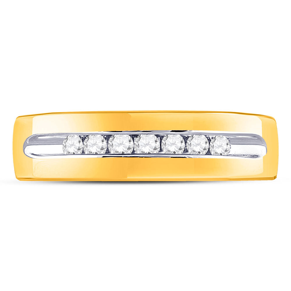 14K Yellow Gold Mens Machine Set Round Diamond Wedding Channel Band Ring 1/4 Cttw, Mens Size: 7-13