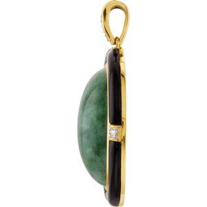 14K Yellow Gold Oval 20 X 14Mm G-H I1 Natural Russian Jadite Natural Onyx And .05 Ctw Natural Diamond Pendant