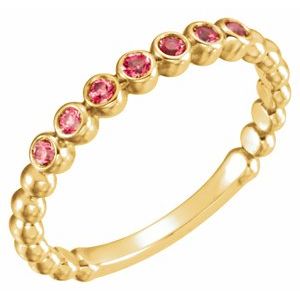 14K Yellow Gold Round 1.75 Mm Polished Natural Ruby Stackable Ring Size 7