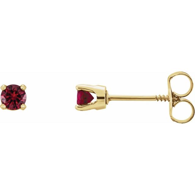 14K Yellow Gold Round Pair 3 Mm Threaded 4-Prong Polished Natural Ruby Youth Earrings With Backs