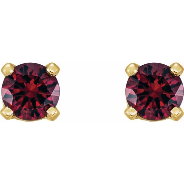 14K Yellow Gold Round Pair 3 Mm Threaded 4-Prong Polished Natural Ruby Youth Earrings With Backs
