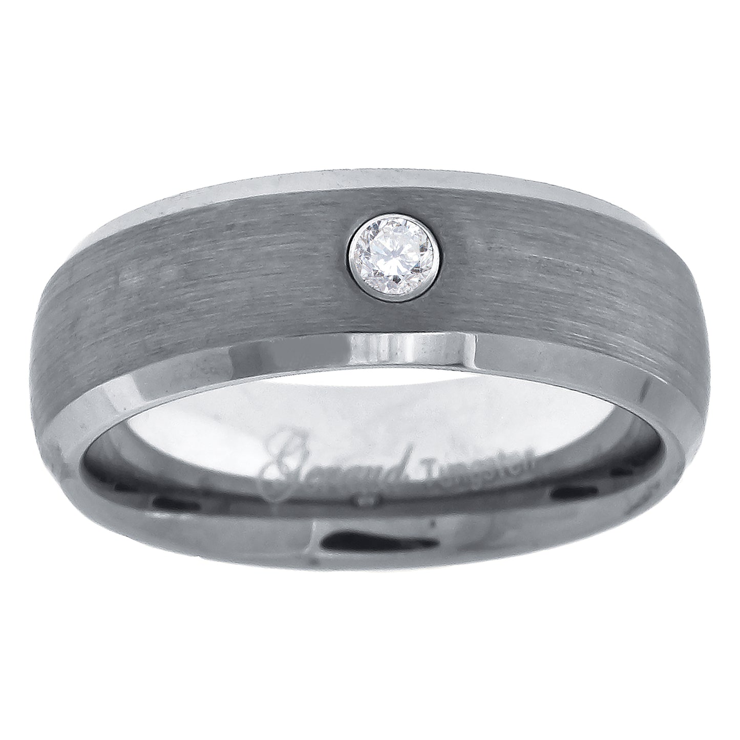Tungsten Mens Cubic Zirconia Center Brushed Beveled Edges Comfort-fit 8mm Sizes 7 - 14 Bridal Anniversary Engagement Wedding Band