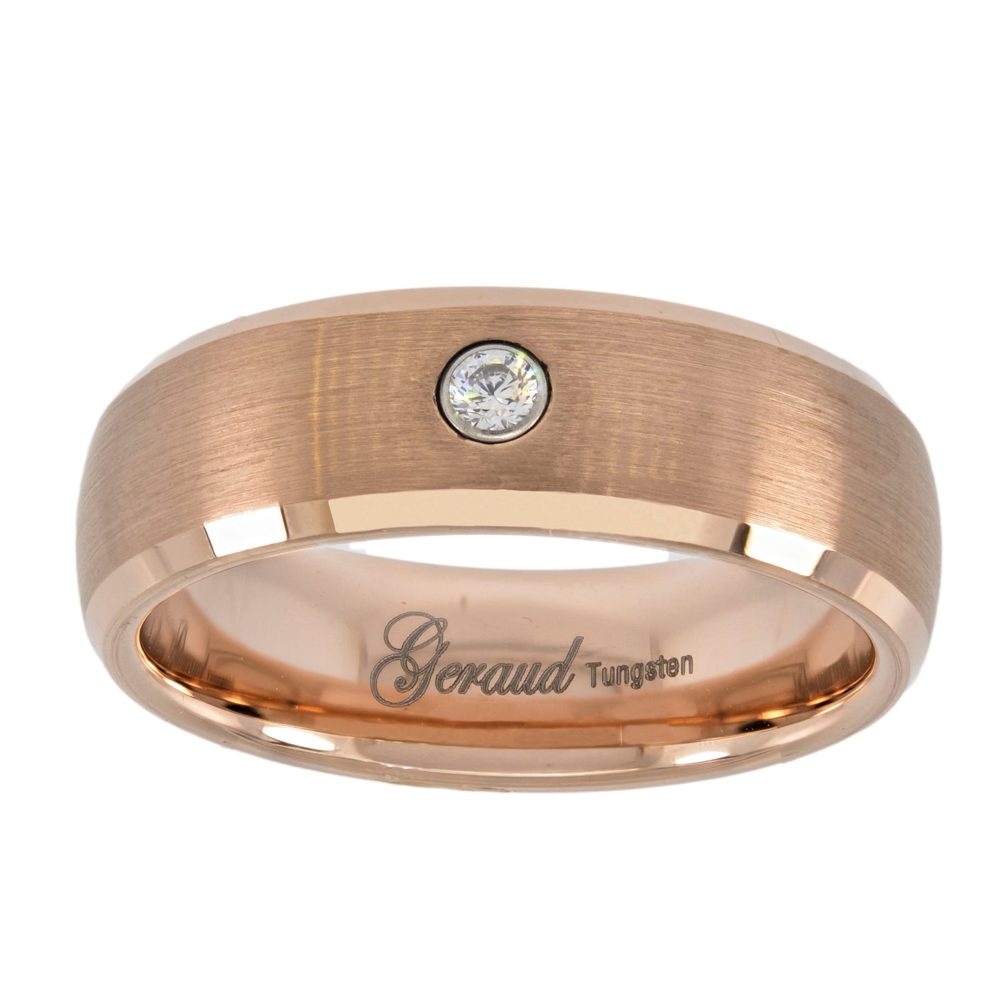 Tungsten Yellow Tone Mens Dome Brushed Cubic Zirconia Comfort-fit Bridal Anniversary Engagement Wedding Band Sizes 7 To 14