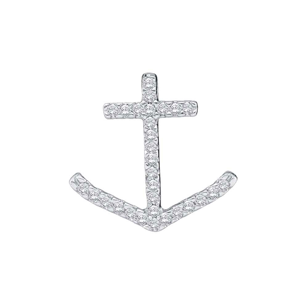 10K White Gold Womens Round Diamond Anchor Nautical Pendant 1/4 Cttw, Length: 0.67 In, Width: 0.71 In