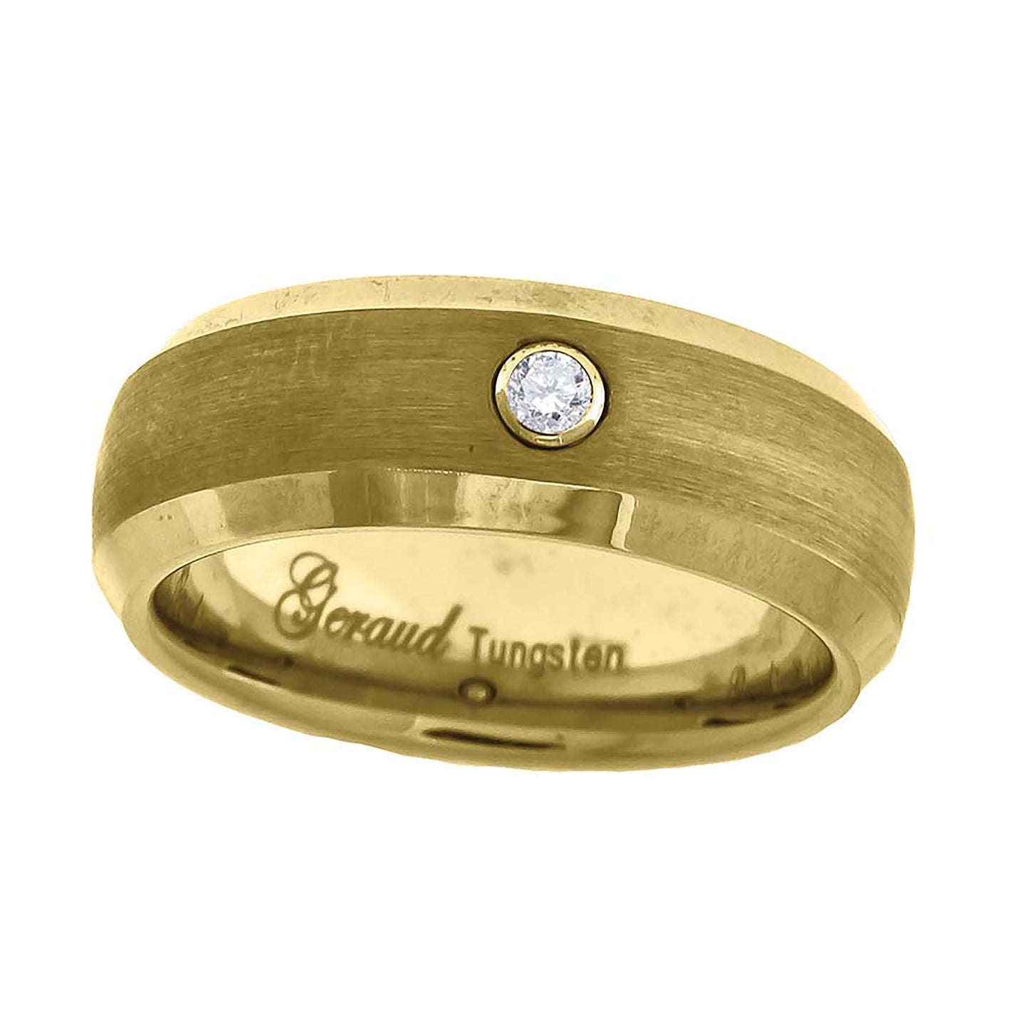 Tungsten Yellow Tone Mens Dome Brushed Cubic Zirconia Comfort-fit Bridal Anniversary Engagement Wedding Band Sizes 7 To 14