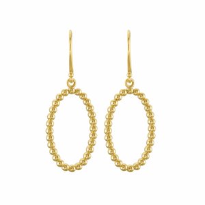 14K Yellow Gold 34.8 X 13.5 Mm Pair Backless Polished Beaded Oval Earrings