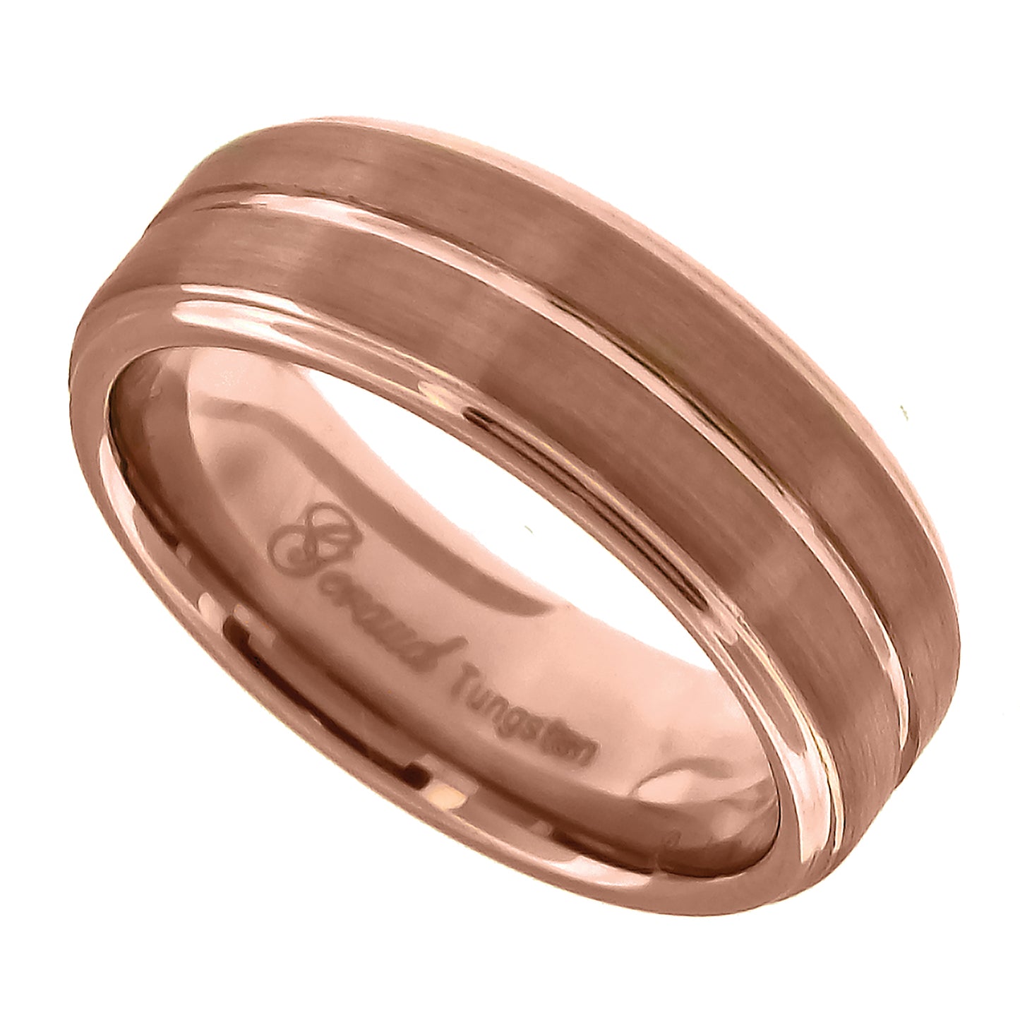 Tungsten Brushed Rose Gold-tone Mens Comfort-fit 8mm Sizes 7 - 14 Bridal Anniversary Engagement Wedding Band with Inlay Groove