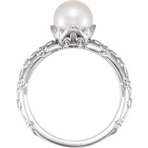 Sterling Silver Cultured White Freshwater Pearl & .02 CTW Natural Diamond Ring Size 7