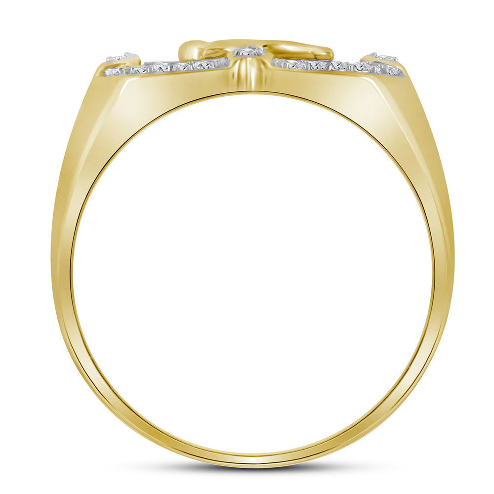 10K Yellow Gold Mens Round Diamond Eagle Cluster Ring 1/4 Cttw, Mens Size: 7-13