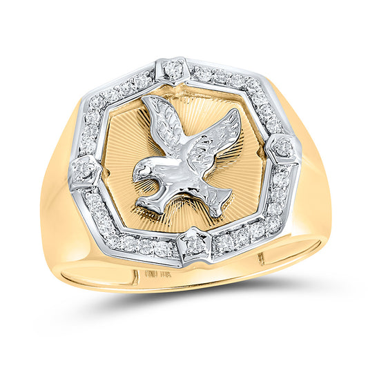 10K Yellow Gold Mens Round Diamond Eagle Cluster Ring 1/4 Cttw, Mens Size: 7-13