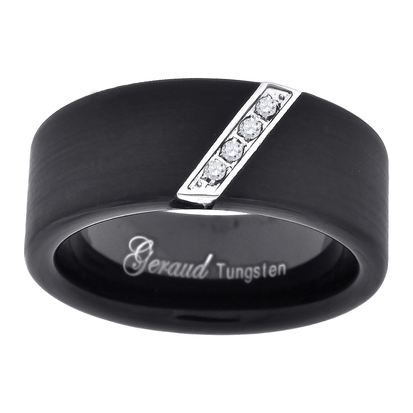 Tungsten Black Matt Diagonal Cubic Zirconia Line Mens Comfort-fit 8mm Size-7-14 Bridal Anniversary Engagement Wedding Band