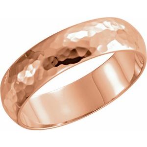 14K Yellow Or White Or Rose Gold 4 Mm Polished Half Round Band With Hammer Finish