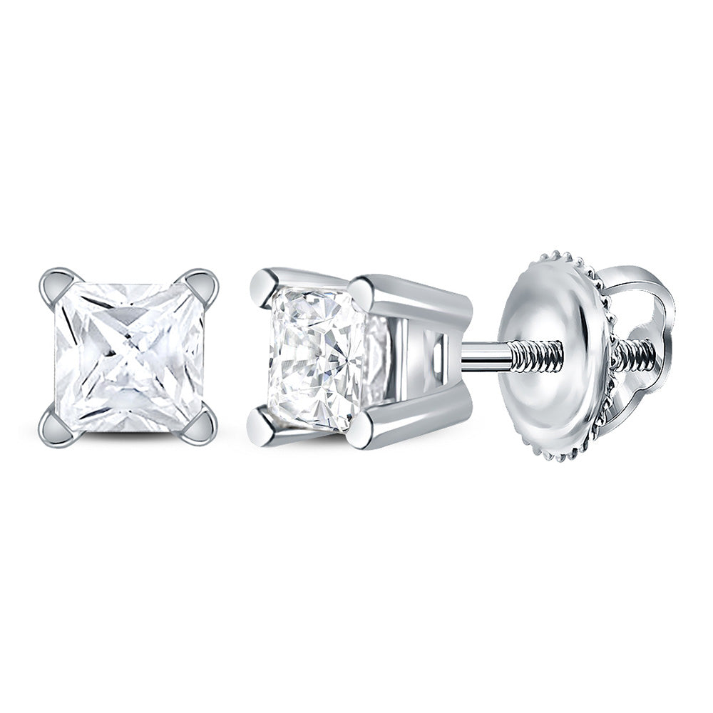 14K White Gold Womens Princess Diamond Solitaire Earrings 3/8 Cttw, Length: 0.2 In, Width: 0.2 In
