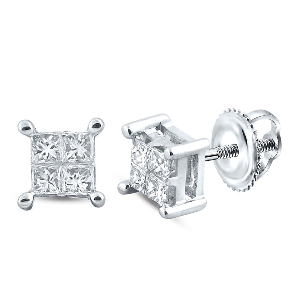14K White Or Yellow Gold Womens Princess Diamond Square Earrings