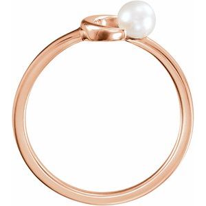 14K Rose Gold 4.0-4.5 Mm Polished Cultured White Freshwater Pearl Crescent Moon Ring Size 7