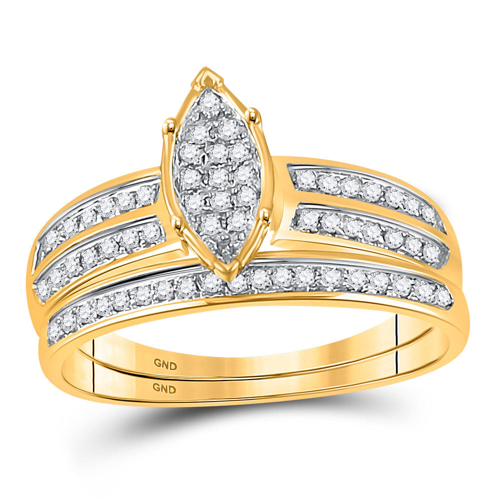 10K Yellow Gold His Hers Round Diamond Cluster Matching Wedding Set 1/4 Cttw, Womens Size: 5-10, Mens Size: 7-13