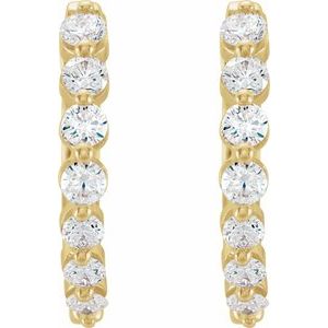 14K Yellow Gold Pair Round Shape I1, H+ 3/4 Ctw Natural Diamond Hoop Earrings, Length: 15.25 Mm, Thickness: 2.5 Mm
