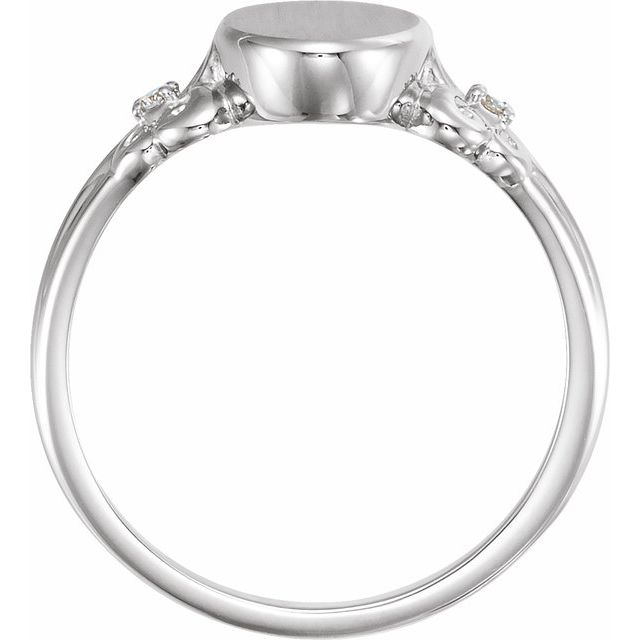 Sterling Silver Round 1.5 Mm Polished .03 Ctw Natural Diamond Oval Signet Ring, Size 7