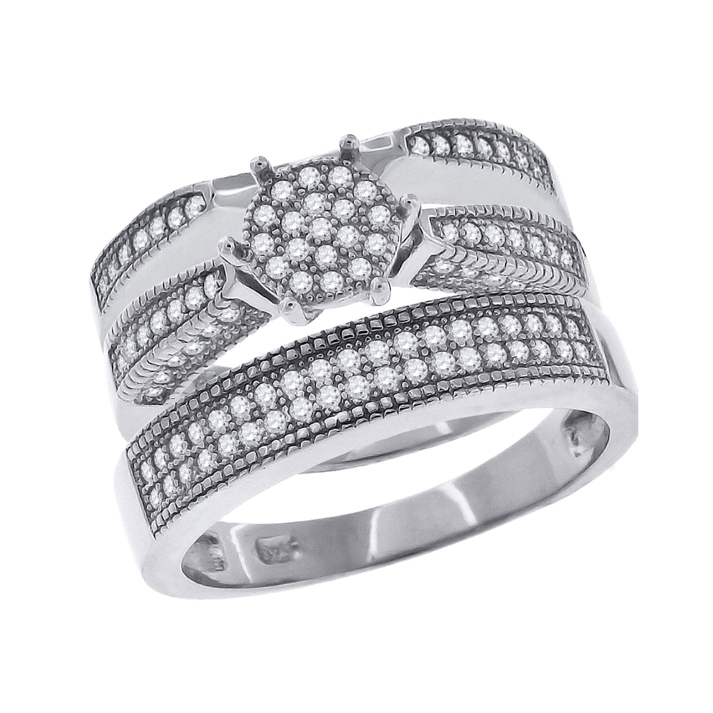 Sterling Silver Cubic Zirconia Trio Sizes 6 To 11 Bridal Anniversary Engagement Wedding Band Ring