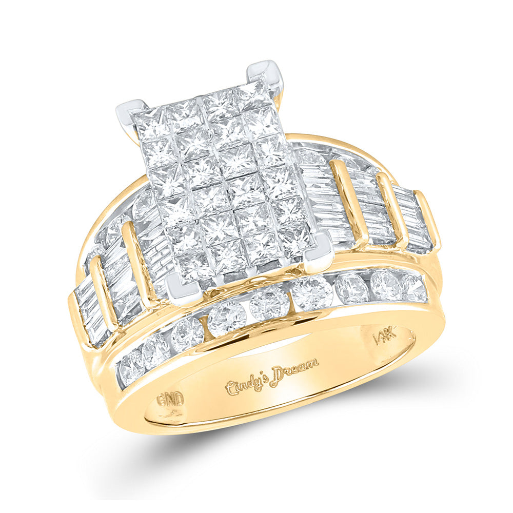 14K Yellow Or White Gold Princess Diamond Cluster Bridal Wedding Engagement Ring 3 Cttw, Womens Size: 5-10