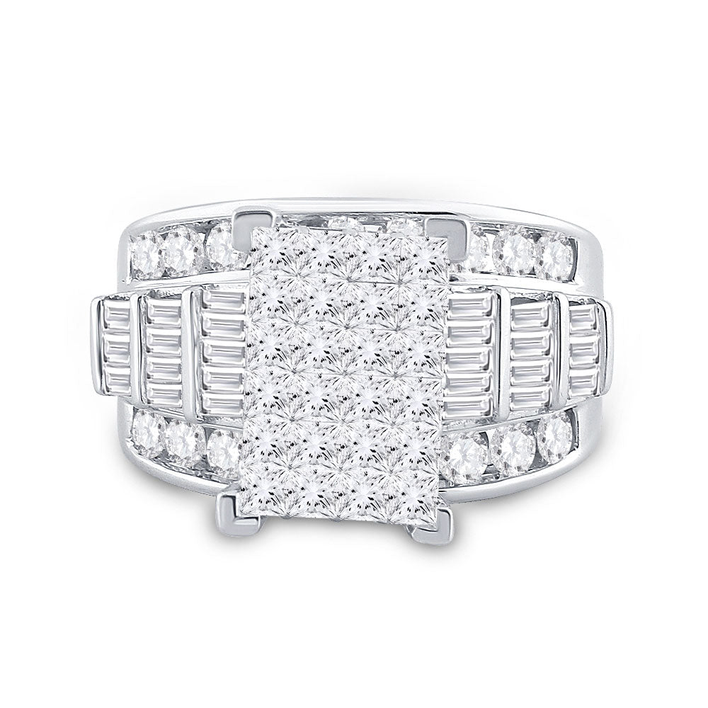 14K Yellow Or White Gold Princess Diamond Cluster Bridal Wedding Engagement Ring 3 Cttw, Womens Size: 5-10
