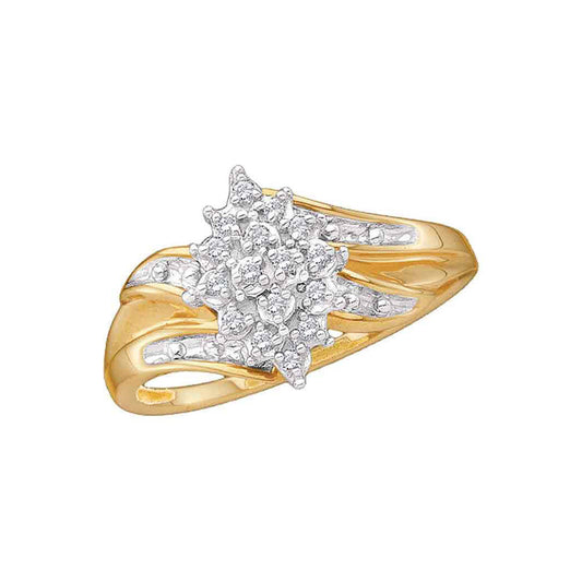 10K Yellow Gold Womens Round Diamond Cluster Ring 1/10 Cttw, Womens Size: 5-10