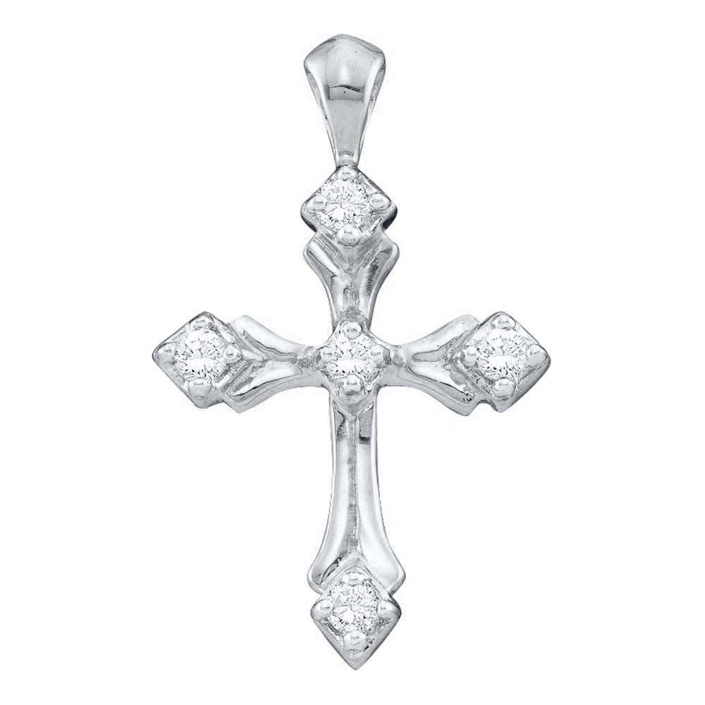 14K White Gold Womens Round Diamond Cross Pendant 1/10 Cttw, Length: 0.91 In, Width: 0.63 In