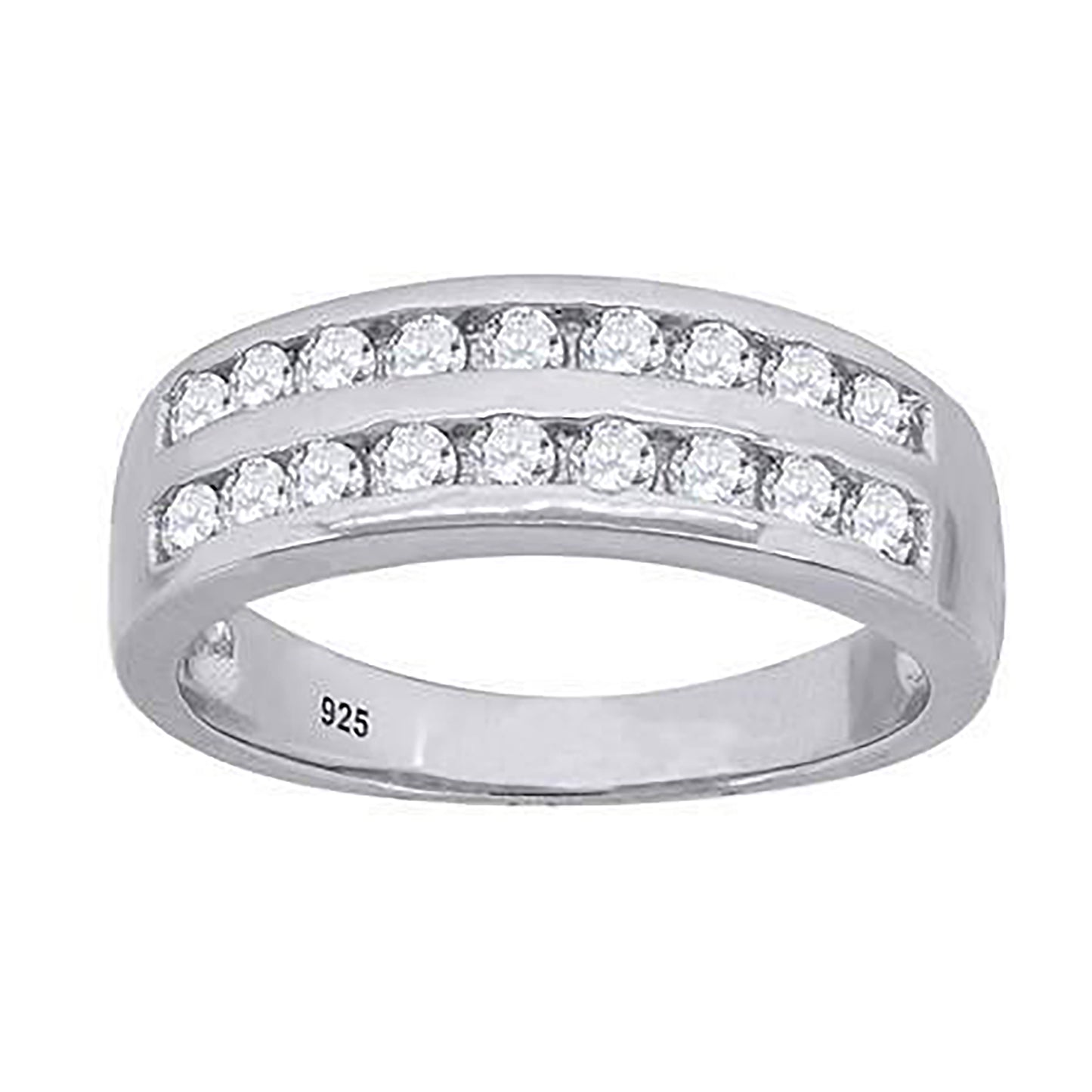 Sterling Silver Womens Cubic Zirconia Sizes 6 To 11 Two-Rows Bridal Wedding Engagement Anniversary Band Ring