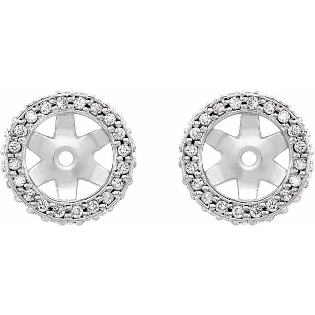 14K White Gold 6.5 Mm Polished 1/5 Ctw Natural Diamond Halo-Style Earring Jackets