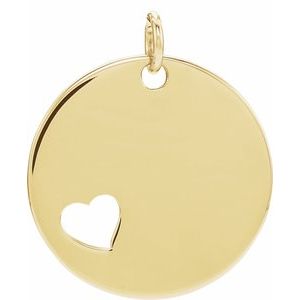 14K Yellow Gold-Plated Sterling Silver 15 X 15 Mm Polished Pierced Heart Engravable Disc Pendant