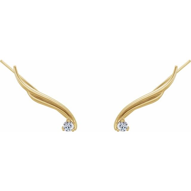 14K Yellow Gold 3 Mm Round Backless Polished 1/5 Ctw Natural Diamond Ear Climbers