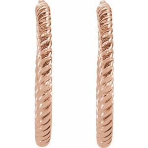 14K Rose Gold Pair Rope Hoop Earrings, Length: 17 Mm, Thickness: 1.7 Mm