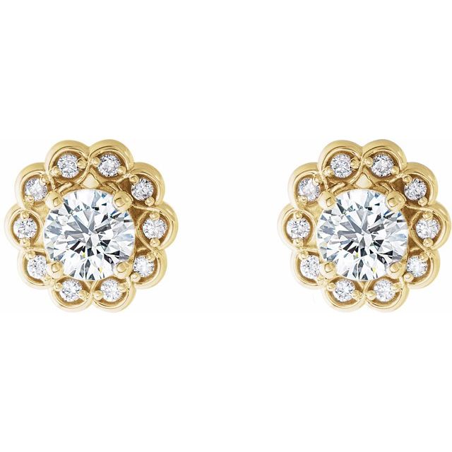14K Yellow Gold 4.1 Mm Round Friction Back Polished 5/8 Ctw Natural Diamond Stud Earrings With Backs