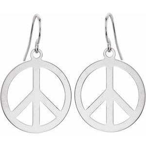 14K White Gold 21 X 21 Mm Pair Backless Polished Peace Sign Earrings
