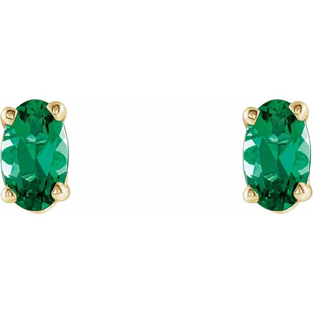 14K Yellow Gold Oval 5 X 3 Mm Friction 4-Prong Polished Scroll Setting Stud Earrings