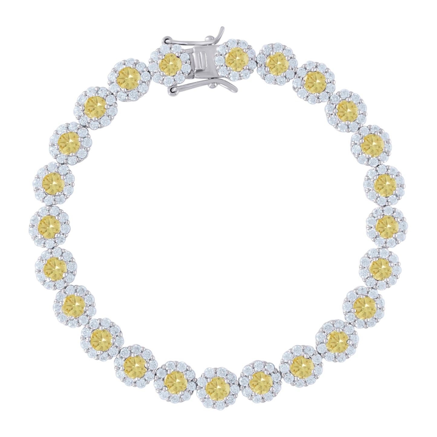 Sterling Silver Womens Cubic Zirconia Fancy Tennis Flower Bracelet Size 8 Inches