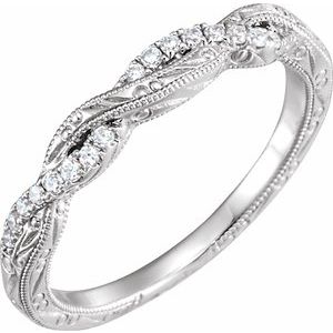 14K White Gold Round 5.2 Mm Si1-Si2, H :: 1/8 Ctw Polished 1/8 Ctw Natural Diamond Matching Band Size 6