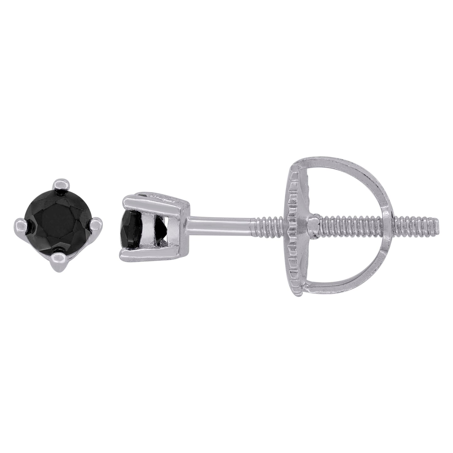 Sterling Silver Womens Black Cubic Zirconia Round Classic Studs Earrings