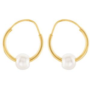 14K Yellow Gold Pearl 3.5 Mm Cultured White Freshwater Pearl Hoop Earrings