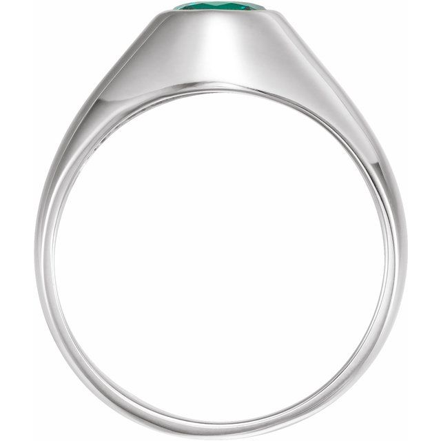 14K White Gold Round 6.5 Mm Polished Lab-Grown Emerald Ring, Size 10.5