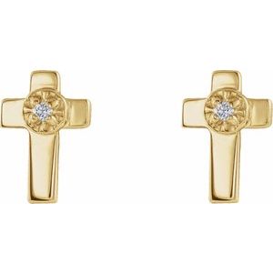 14K Yellow Gold Round 1Mm Si1, G-H .01 Ctw Natural Diamond 4-Prong Friction Back Cross Earrings
