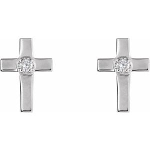 14K White Gold Round 1.7Mm Si1, G-H .04 Ctw Natural Diamond 4-Prong Friction Back Cross Earrings