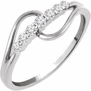 14K White Gold Round Polished 1/5 Ctw Natural Diamond Ring Size 7