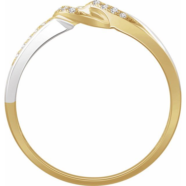 14K White/Yellow Gold Round Polished 1/10 Ctw Natural Diamond Negative Space Ring, Size 7