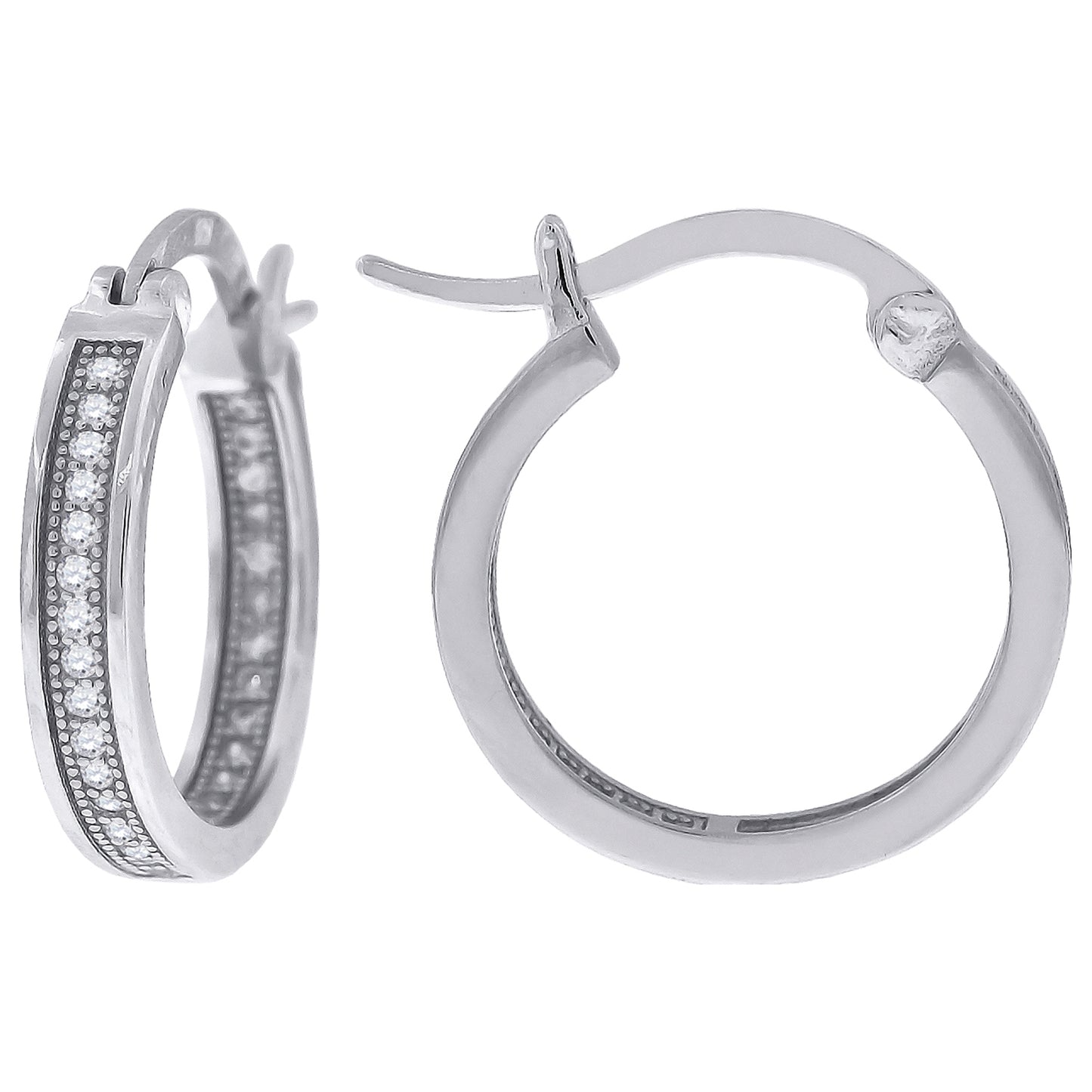 Sterling Silver Or Yellow-Tone Womens Cubic Zirconia Single Row Migraine Huggie Hoop Earrings