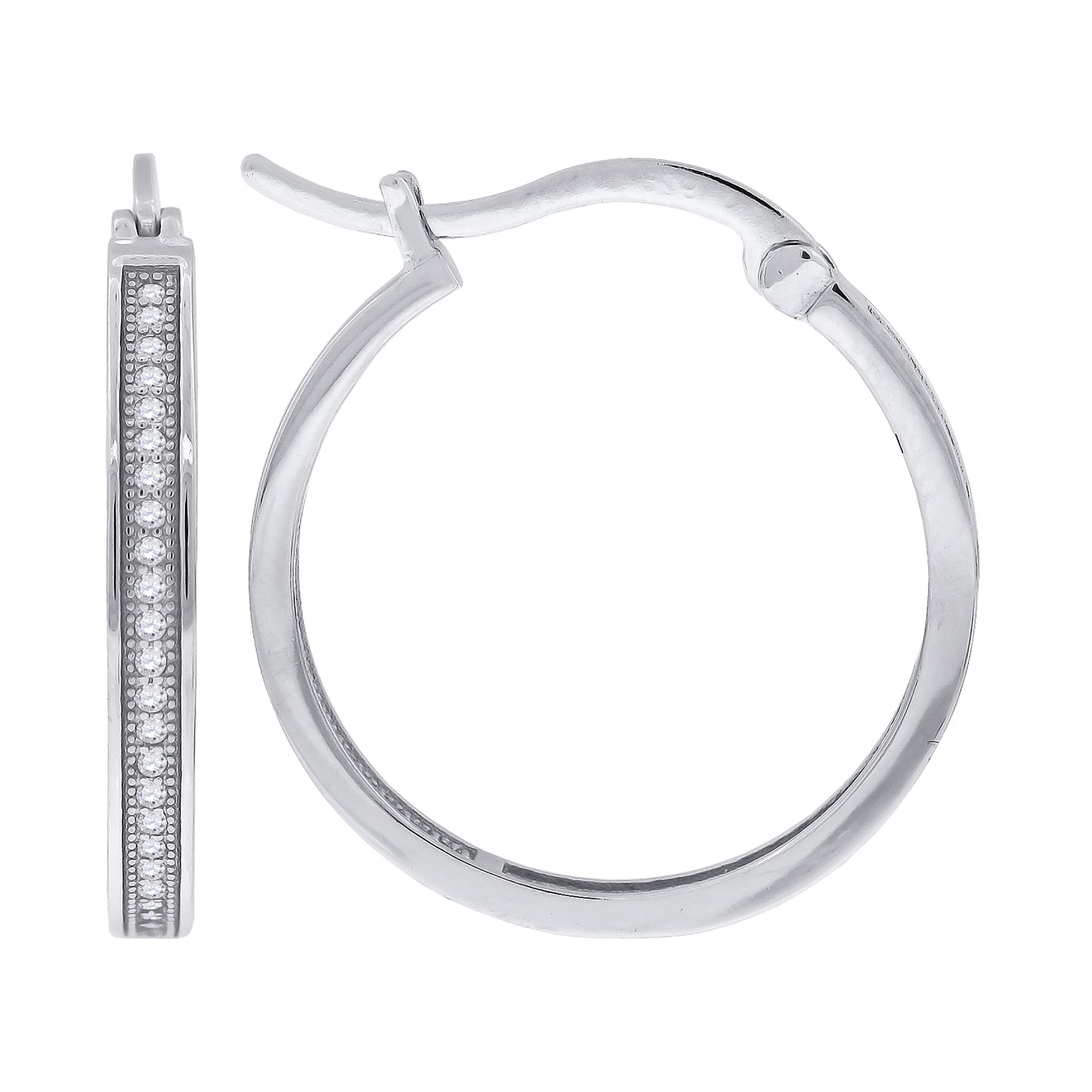 Sterling Silver Or Yellow-Tone Womens Cubic Zirconia Single Row Migraine Huggie Hoop Earrings