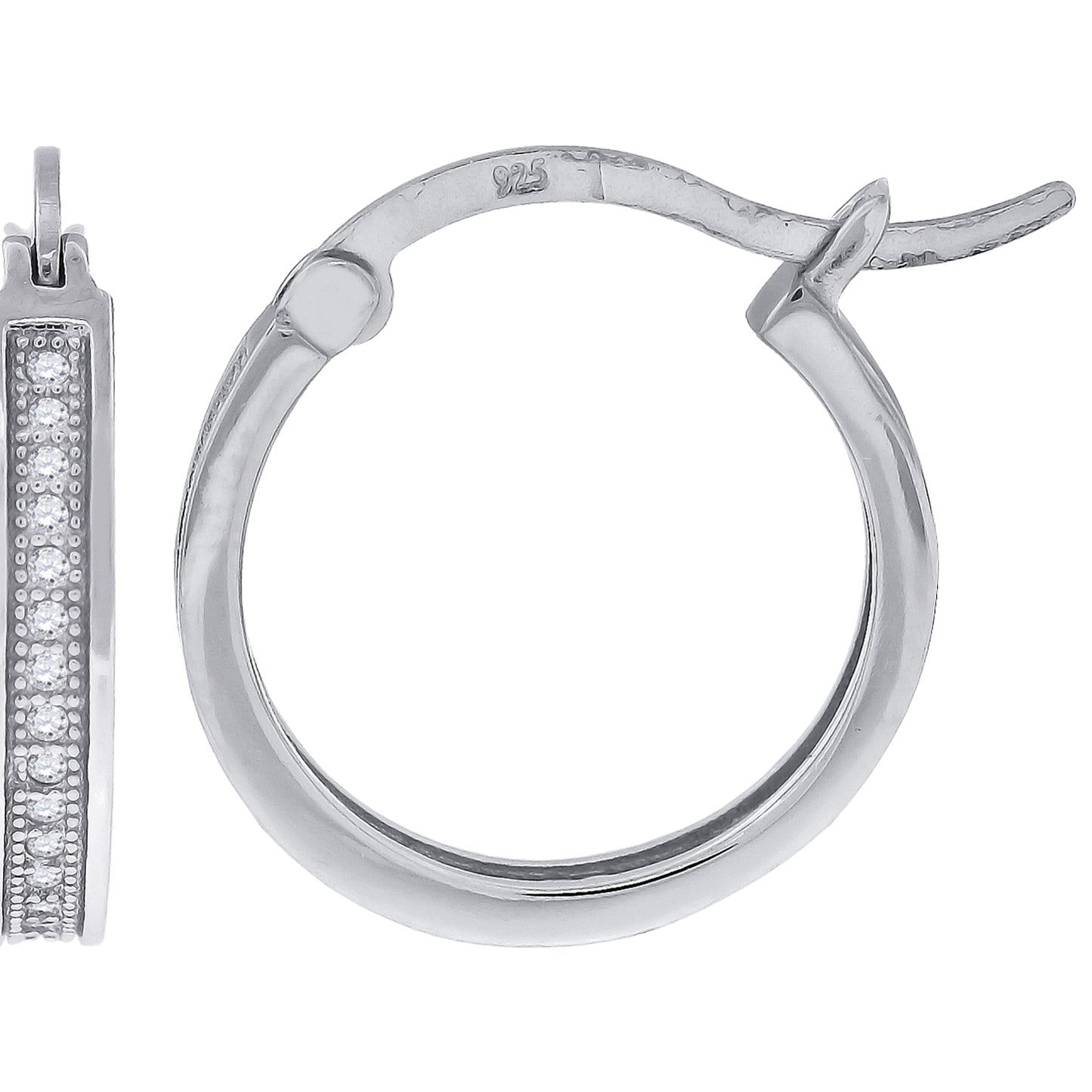 Sterling Silver Or Yellow-Tone Womens Cubic Zirconia Single Row Migraine Huggie Hoop Earrings