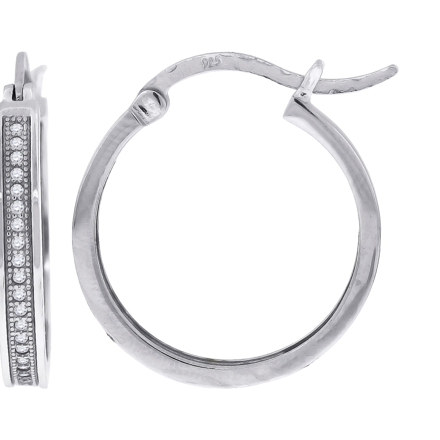 Sterling Silver Or Yellow-Tone Womens Cubic Zirconia Single Row Migraine Huggie Hoop Earrings