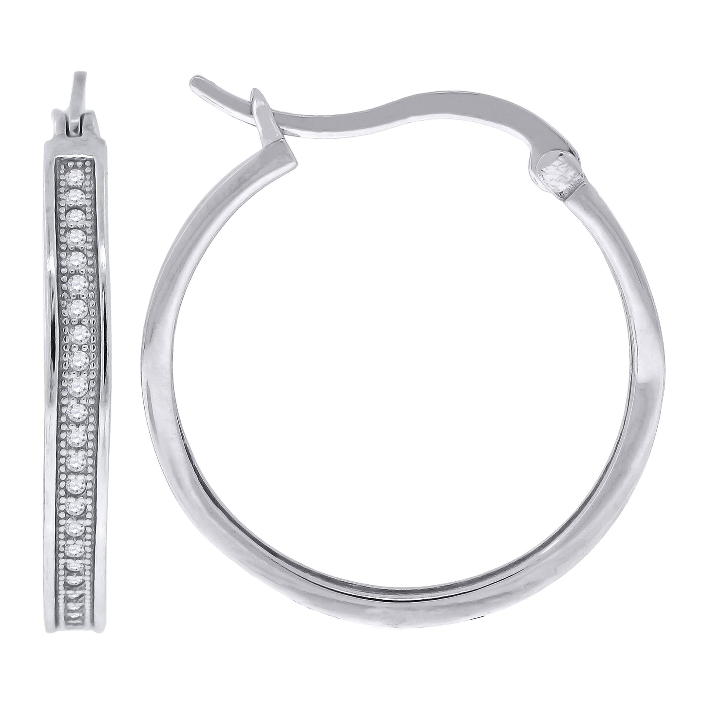 Sterling Silver Or Yellow-Tone Womens Cubic Zirconia Single Row Migraine Huggie Hoop Earrings