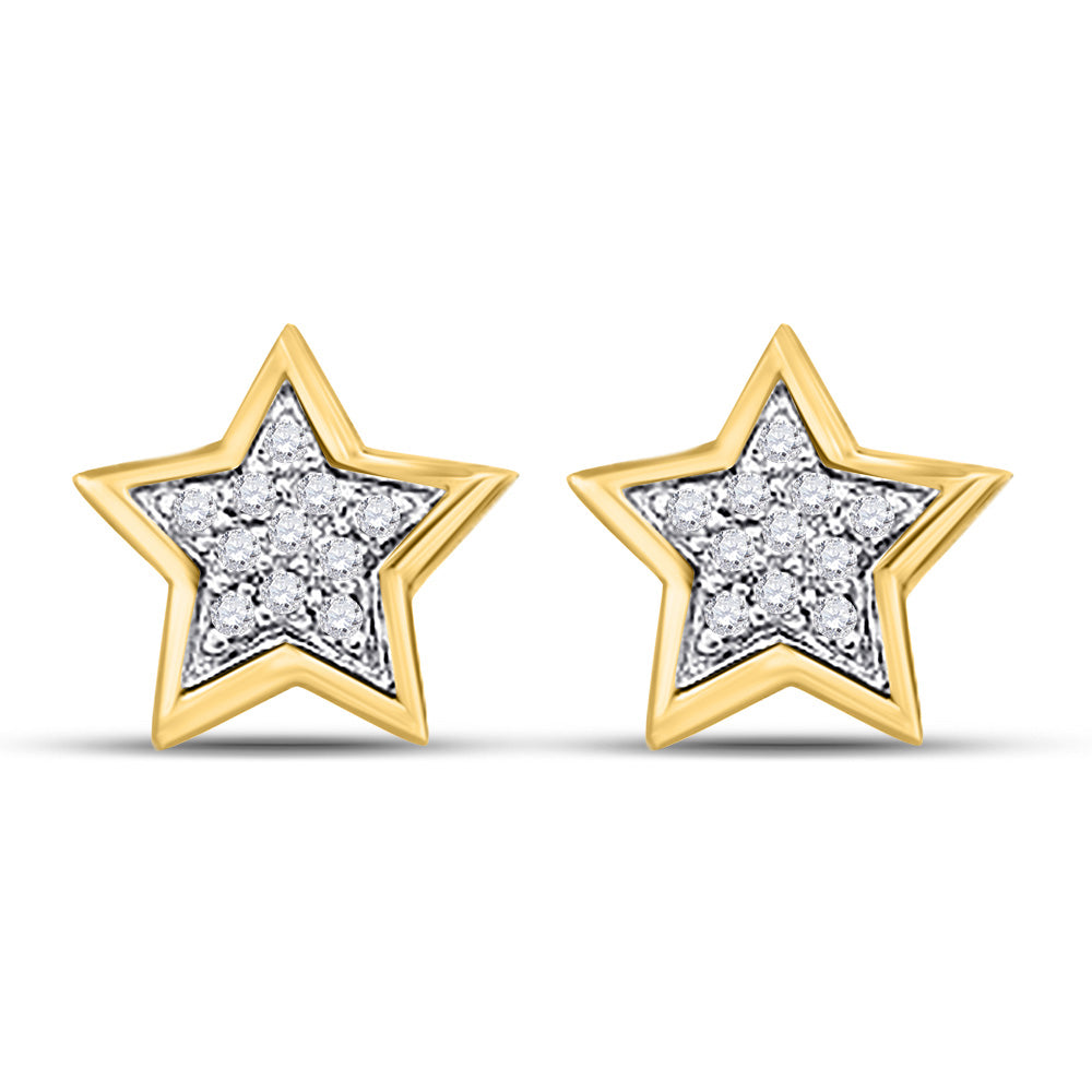 10K Yellow Gold Womens Round Diamond Star Earrings 1/20 Cttw, Length: 0.2 In, Width: 0.2 In